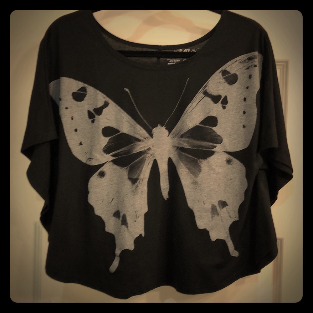 LOL Vintage - Black & Grey X-ray Butterfly Top w/Flutter Sleeves